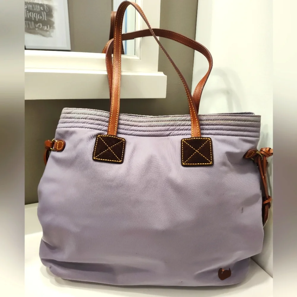 Dooney & Bourke Lavender Nylon Tote with Brown Leather Trim and Straps - Picture 1 of 16